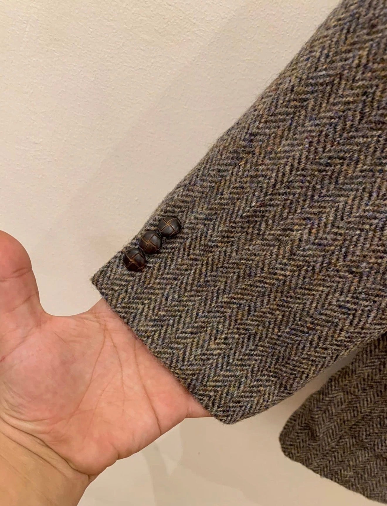 Vintage Harris Tweed Windowpane handwoven wool brown hunting jacket blazer 44R