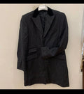 Vintage pure wool peak lapel chalk stripes velvet collar charcoal over coat 40R