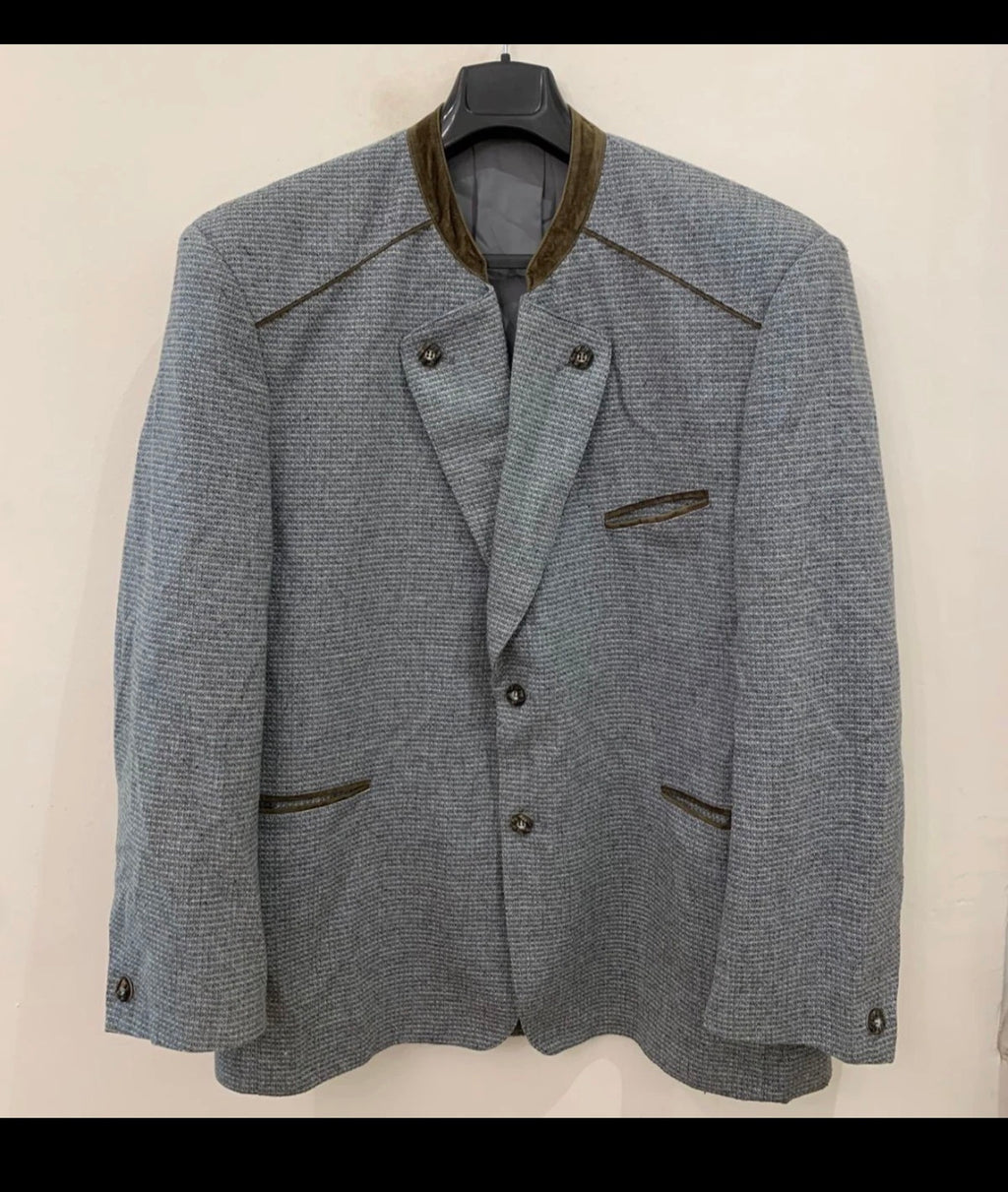 Vintage wool blend tweed classic belted Loden jacket blazer 46R XL