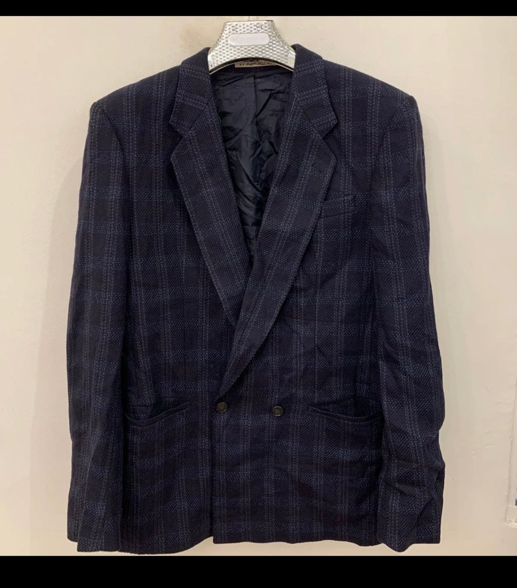 Vintage Angelo Litrico pure wool tweed double breasted plaid jacket blazer 40L