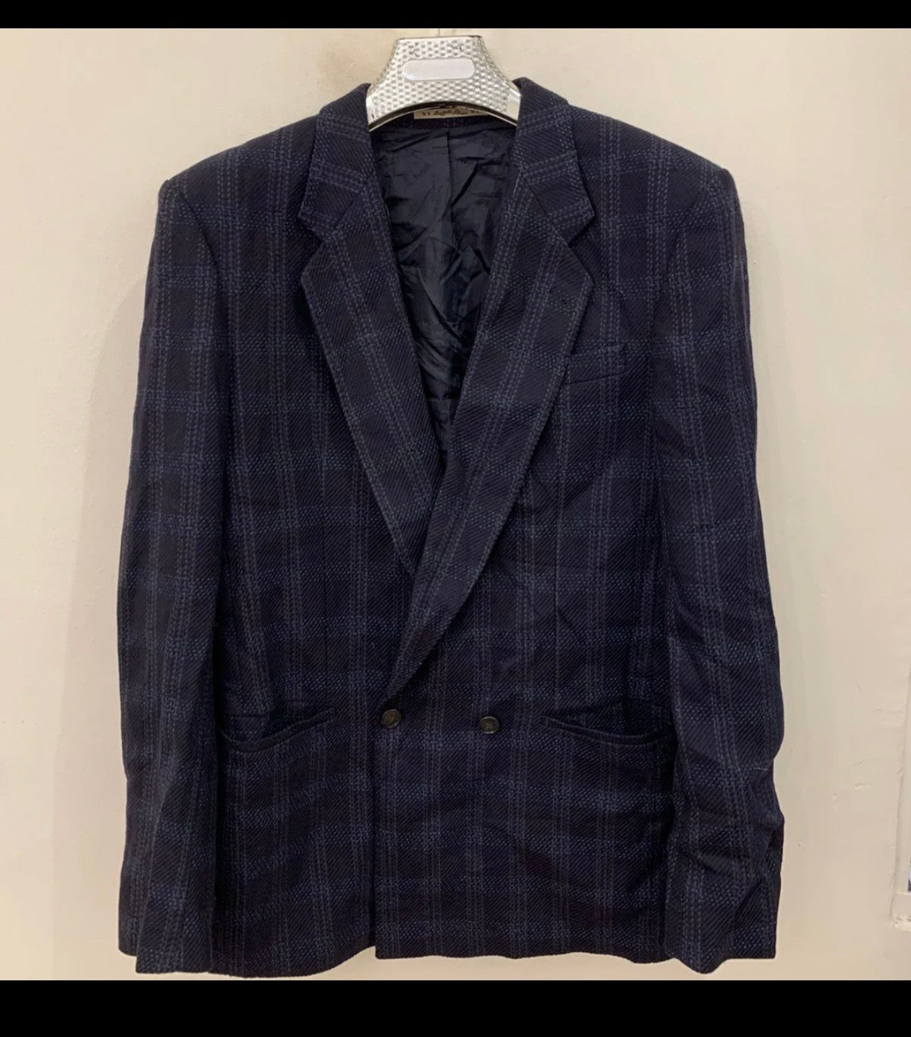 Vintage Angelo Litrico pure wool tweed double breasted plaid jacket blazer 40L