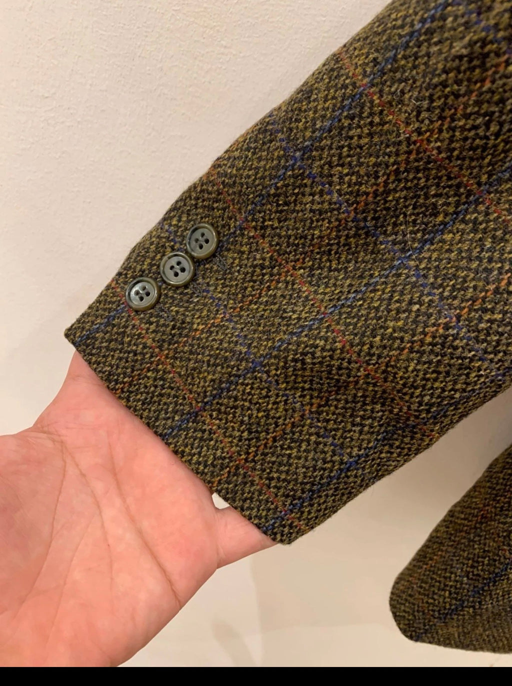 Vintage pure wool handwoven Tweed Windowpane green hunting jacket blazer 44L