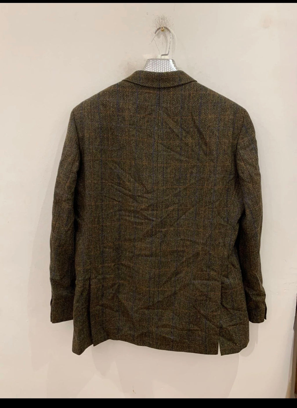 Vintage pure wool handwoven Tweed Windowpane green hunting jacket blazer 44L