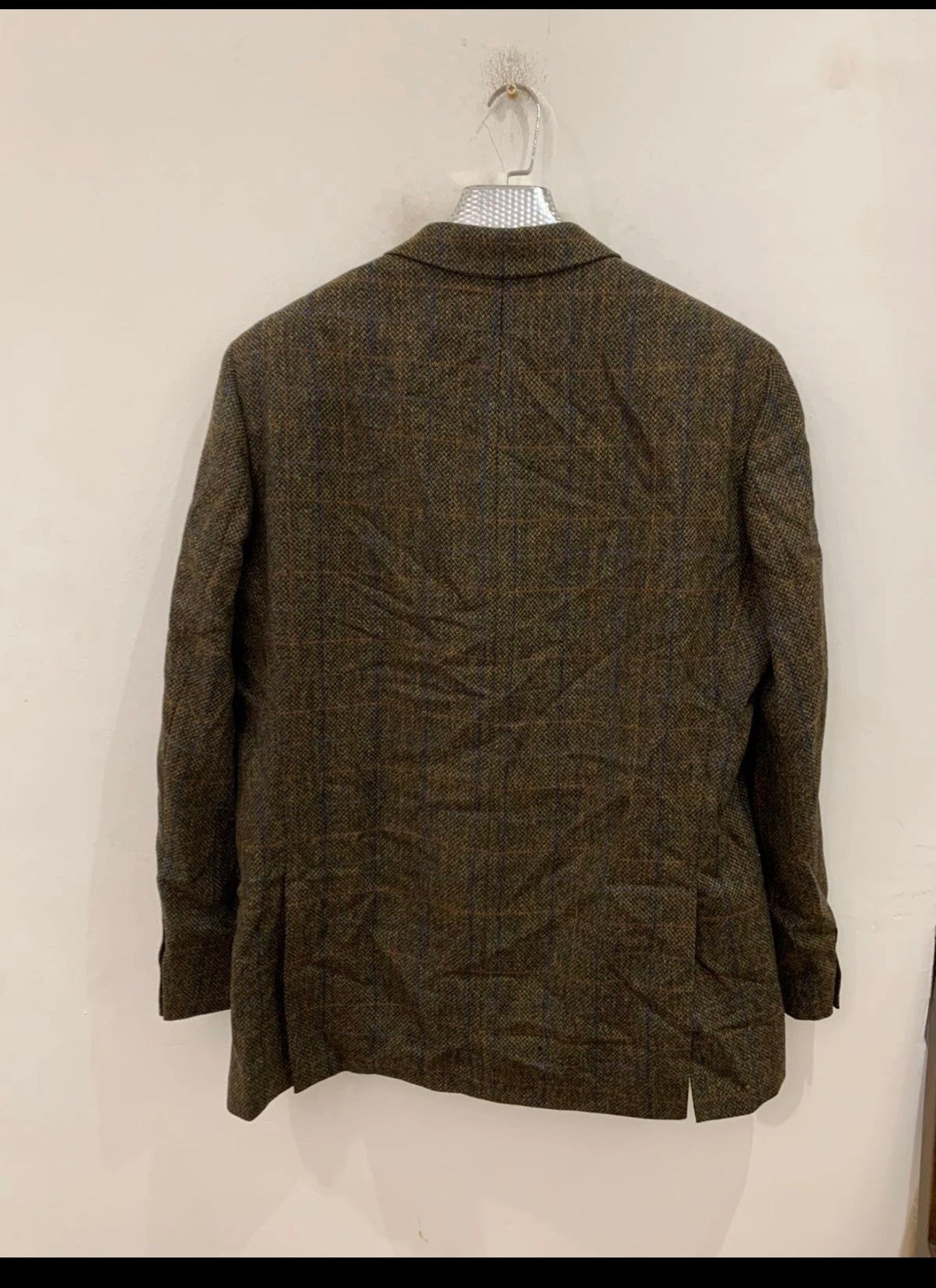 Vintage pure wool handwoven Tweed Windowpane green hunting jacket blazer 44L