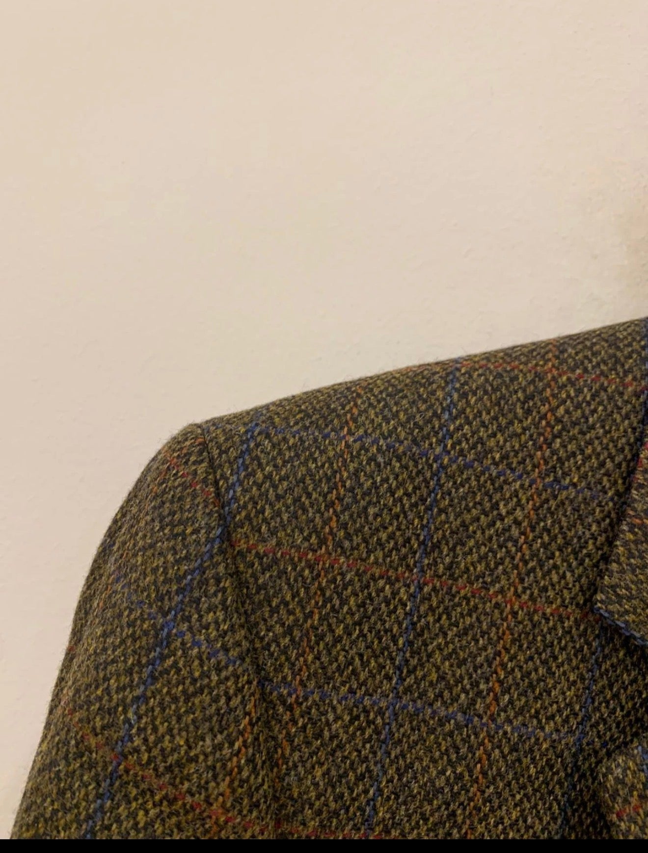 Vintage pure wool handwoven Tweed Windowpane green hunting jacket blazer 44L
