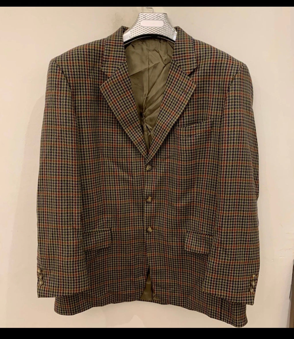 Vintage houndstooth plaid pure wool classic hunting jacket blazer 44R