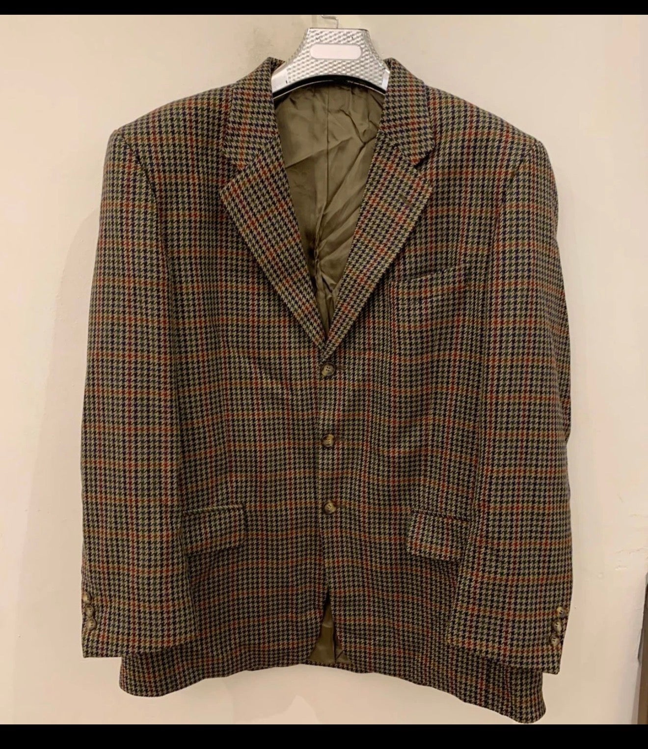 Vintage houndstooth plaid pure wool classic hunting jacket blazer 44R