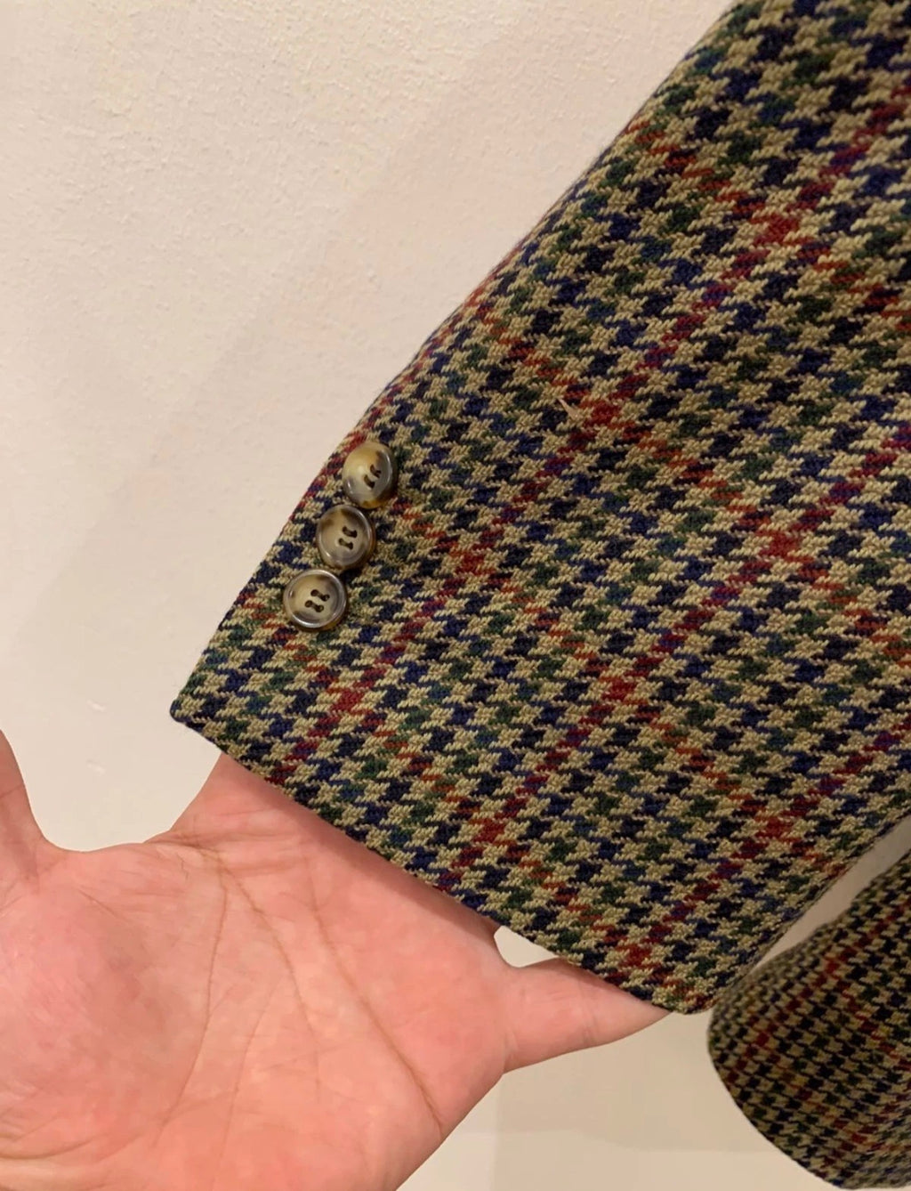 Vintage houndstooth plaid pure wool classic hunting jacket blazer 44R