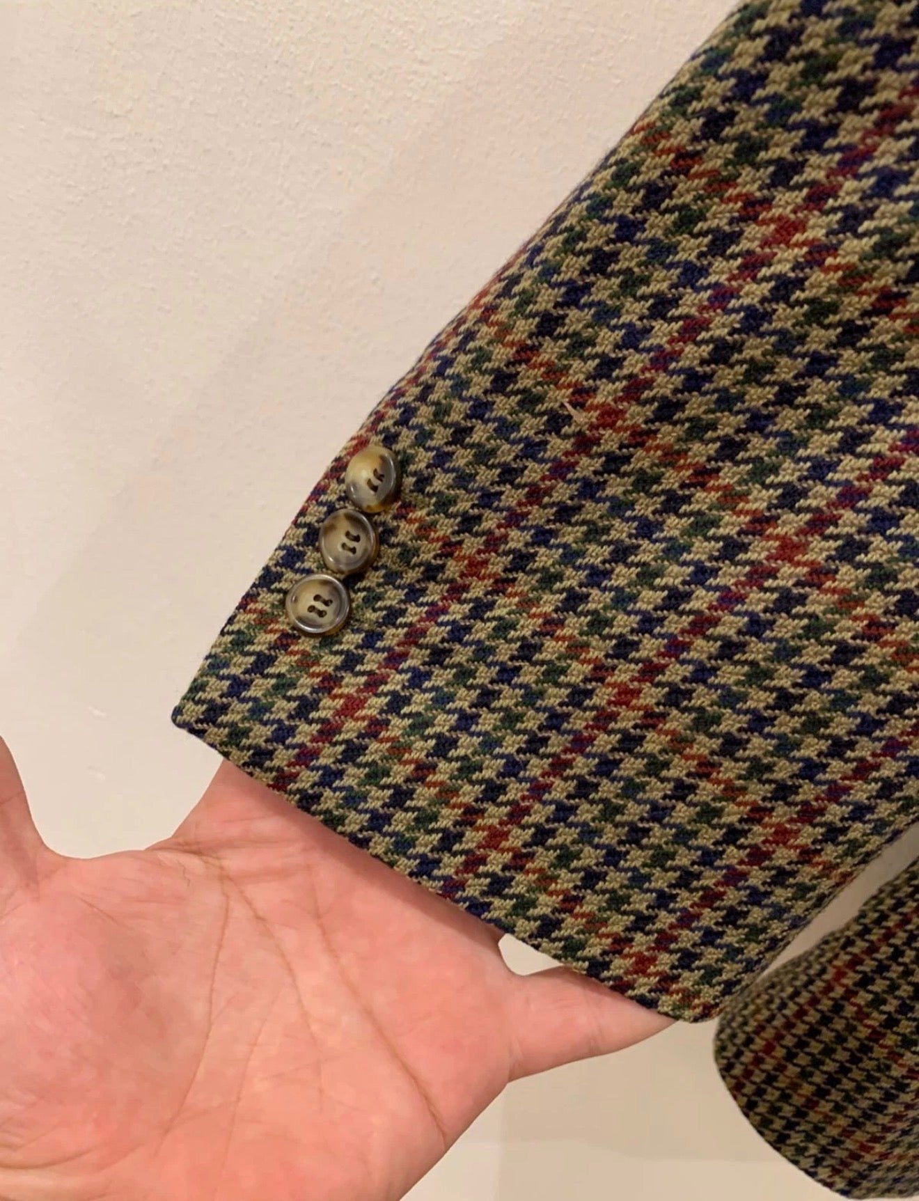 Vintage houndstooth plaid pure wool classic hunting jacket blazer 44R