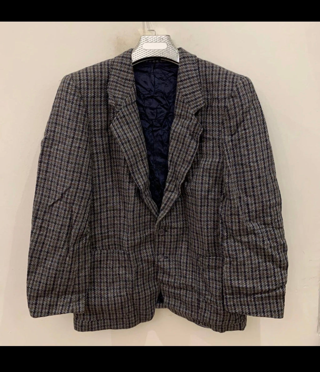 Vintage pure wool handwoven tweed houndstooth hunting jacket blazer 40R