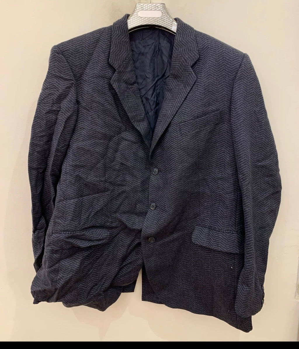 Vintage pure wool herringbone classic blue hunting jacket blazer 48L XL