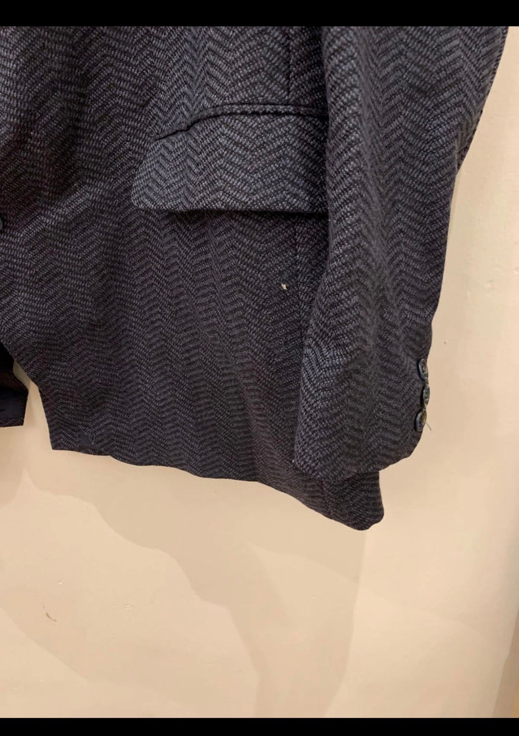 Vintage pure wool herringbone classic blue hunting jacket blazer 48L XL