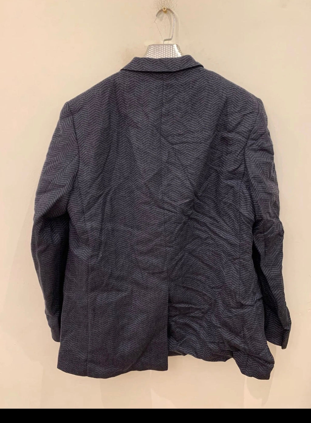 Vintage pure wool herringbone classic blue hunting jacket blazer 48L XL
