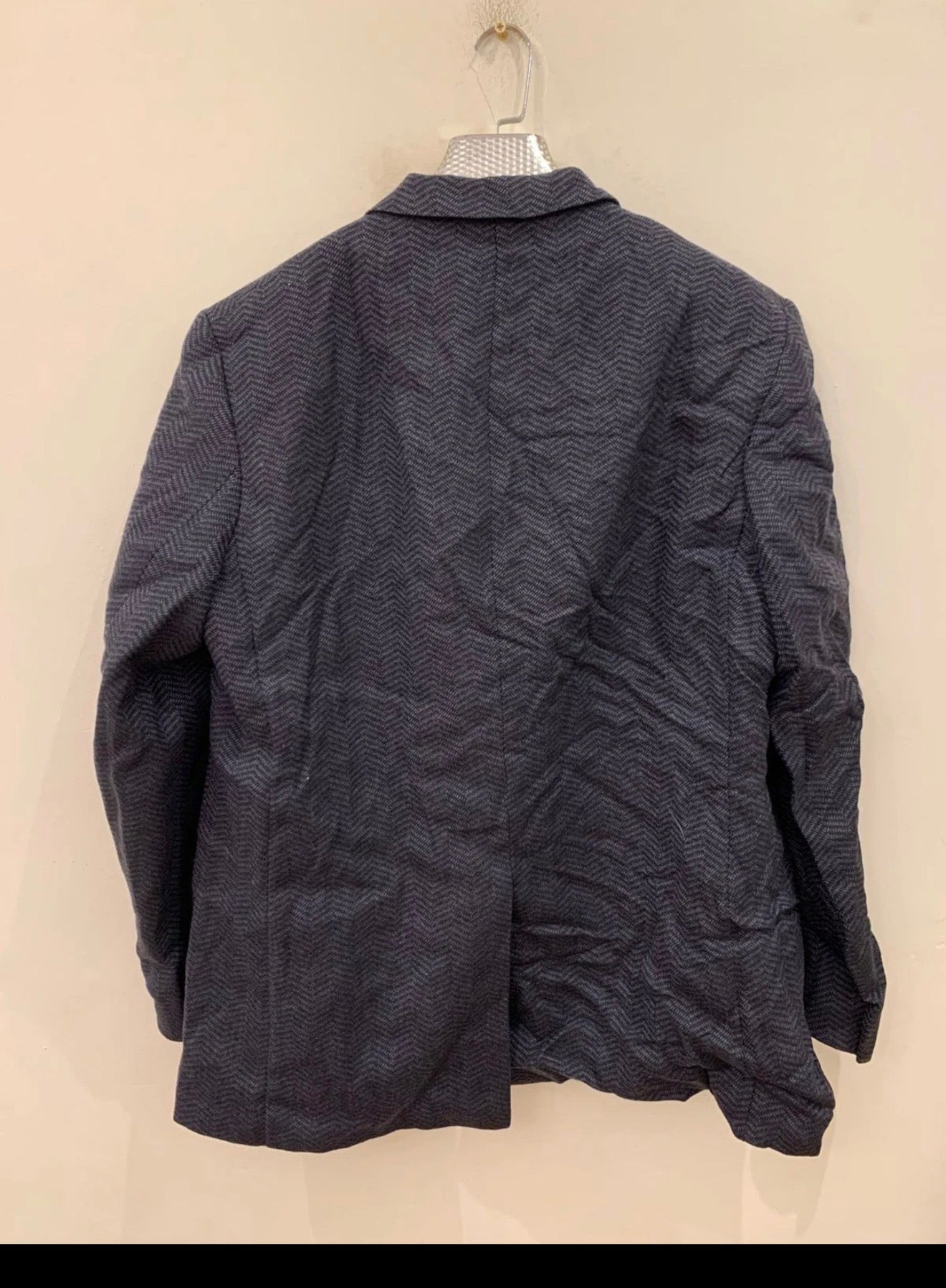Vintage pure wool herringbone classic blue hunting jacket blazer 48L XL