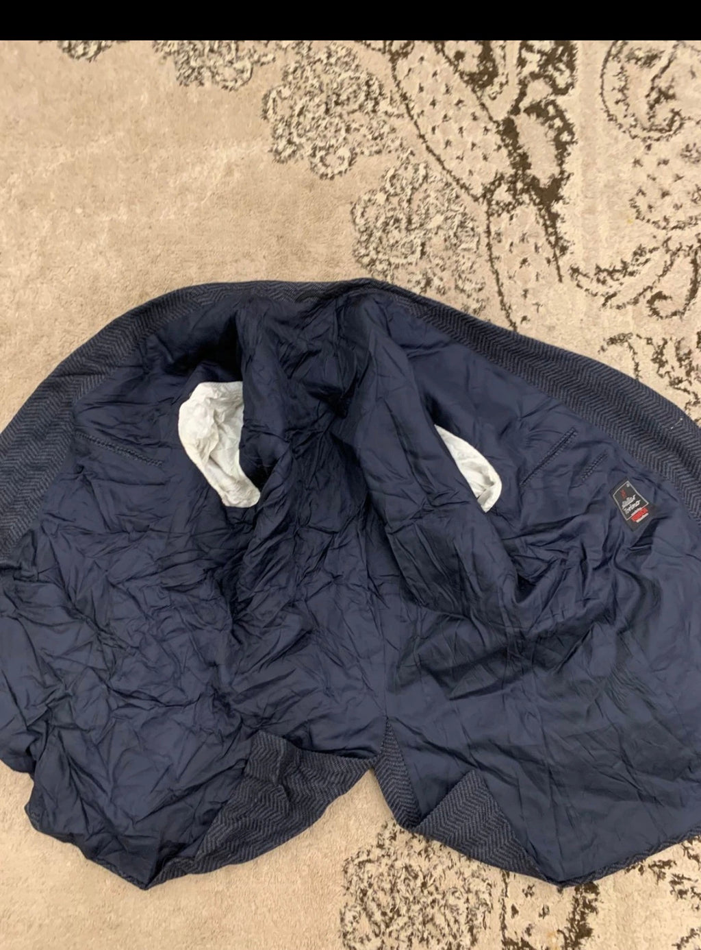 Vintage pure wool herringbone classic blue hunting jacket blazer 48L XL