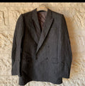 Vintage pure woollen wool double breasted charcoal striped jacket blazer 36R