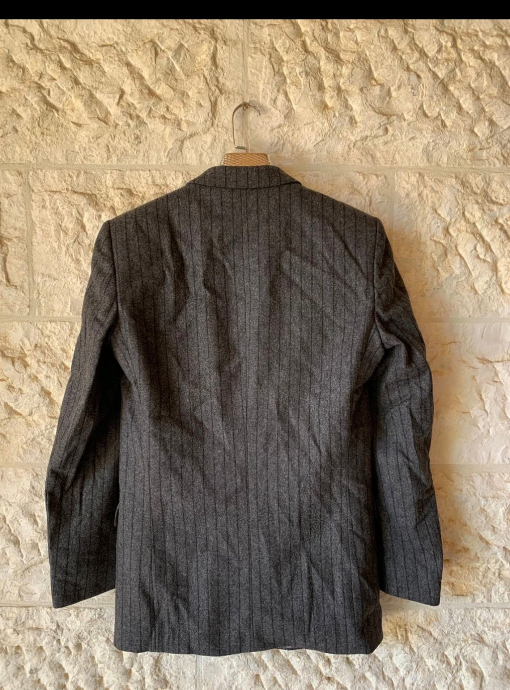 Vintage pure woollen wool double breasted charcoal striped jacket blazer 36R