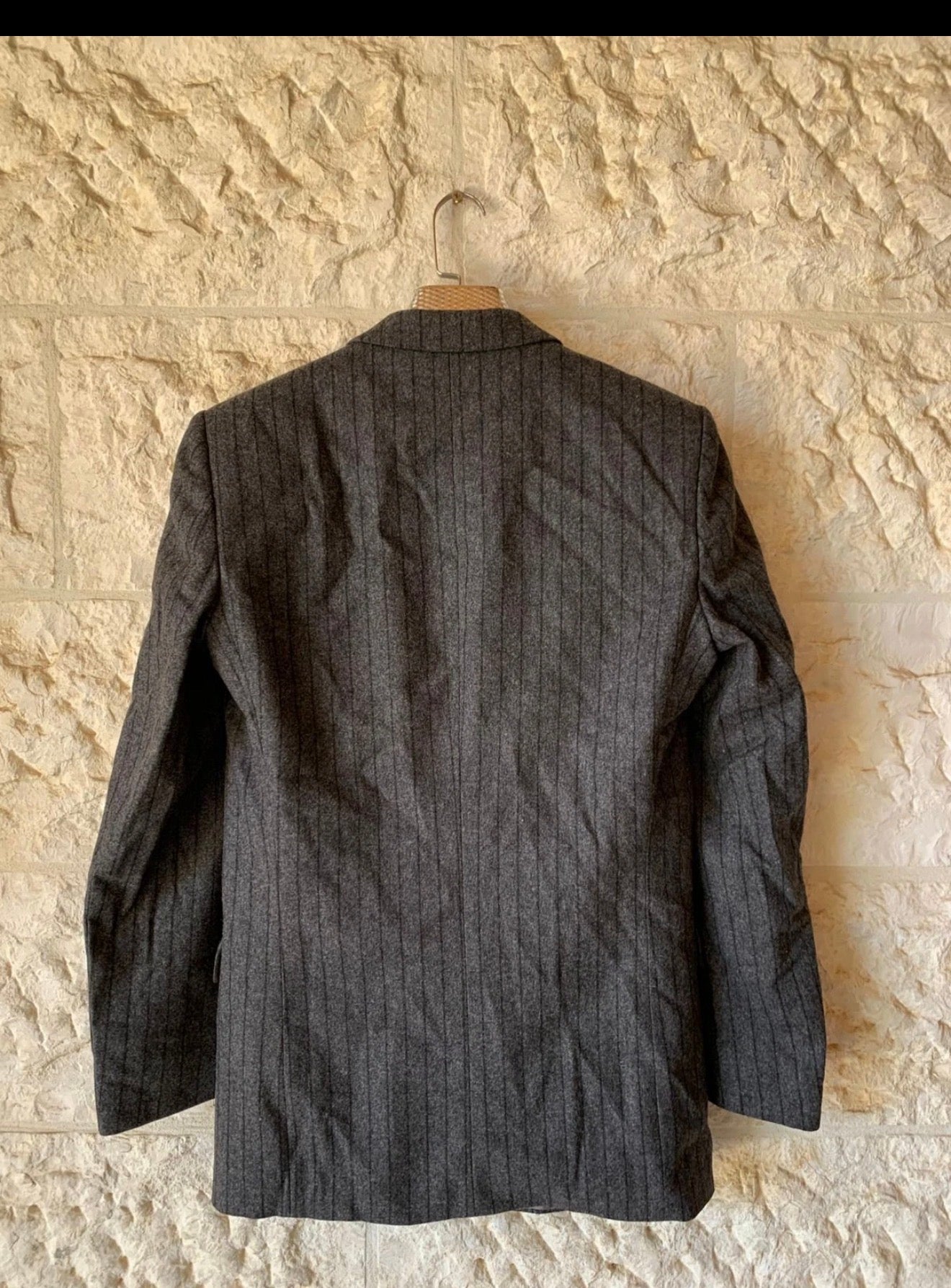 Vintage pure woollen wool double breasted charcoal striped jacket blazer 36R