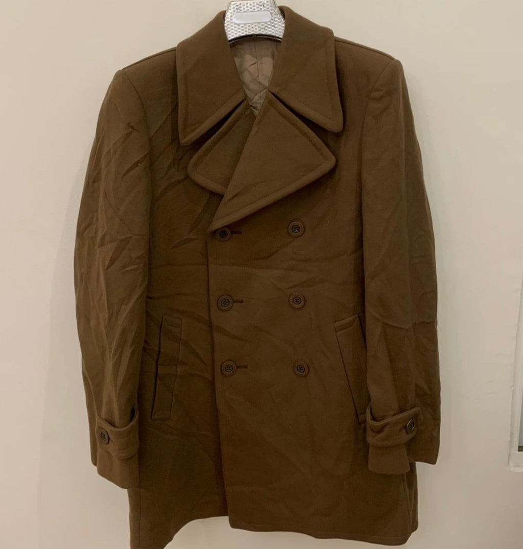 1970s Vintage pure woollen wool classic double breasted pea over coat 40R 40L