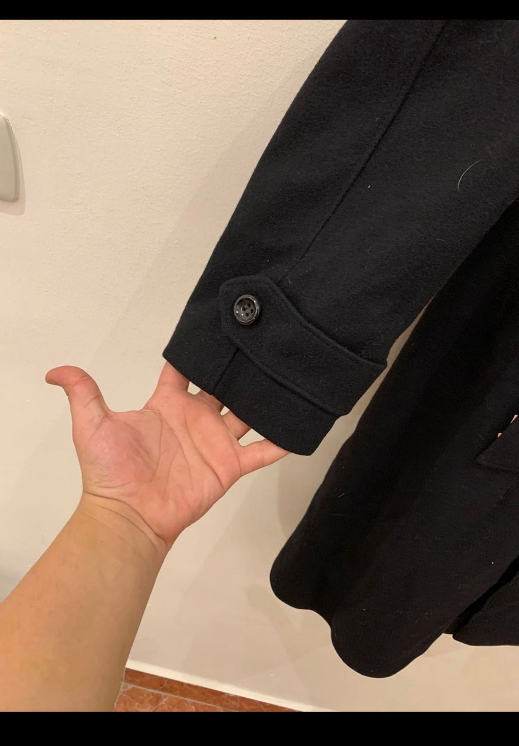Vintage woollen wool double breasted black long over coat 42R