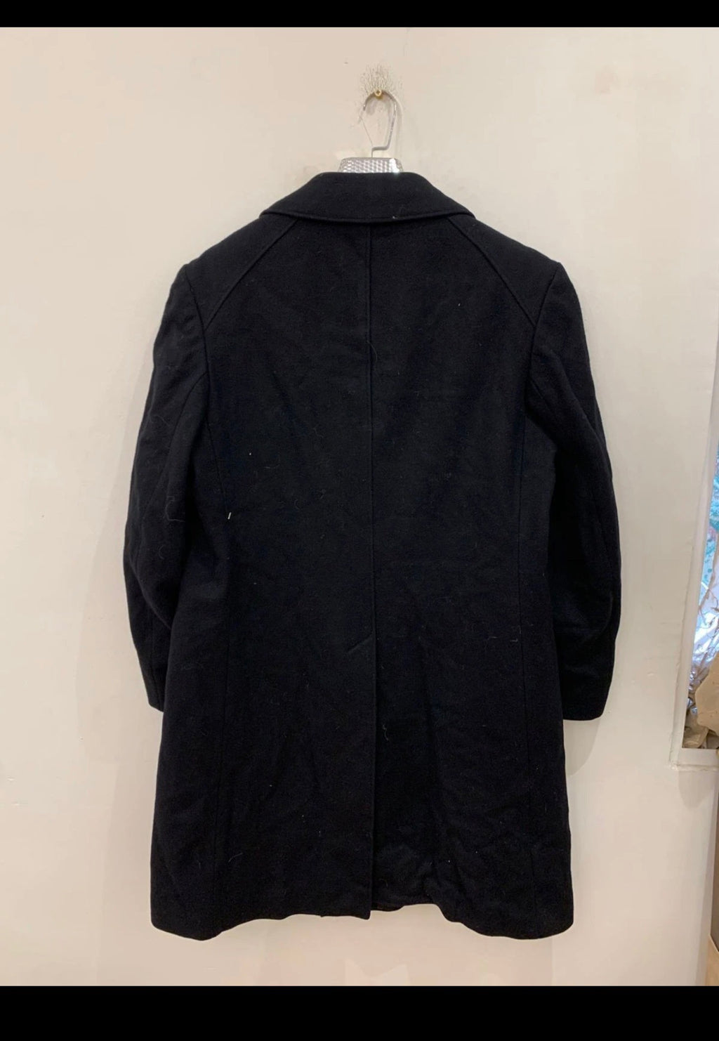 Vintage woollen wool double breasted black long over coat 42R