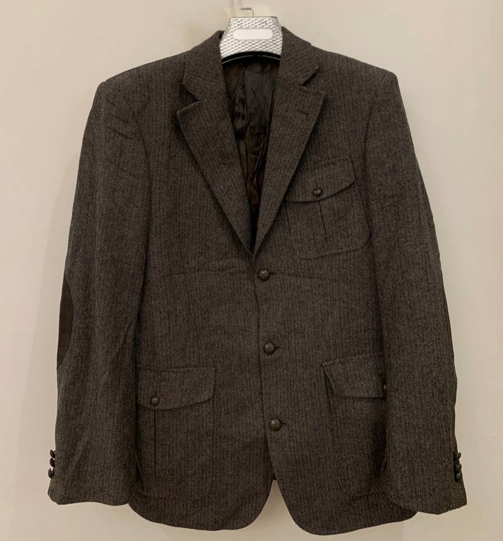 Vintage pure wool Tweed herringbone classic brown hunting jacket blazer 38R