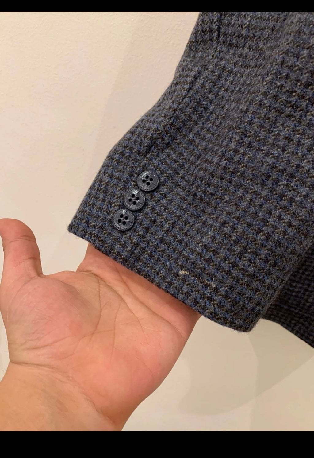 Vintage houndstooth pure wool tweed classic blue hunting jacket blazer 40R 40S
