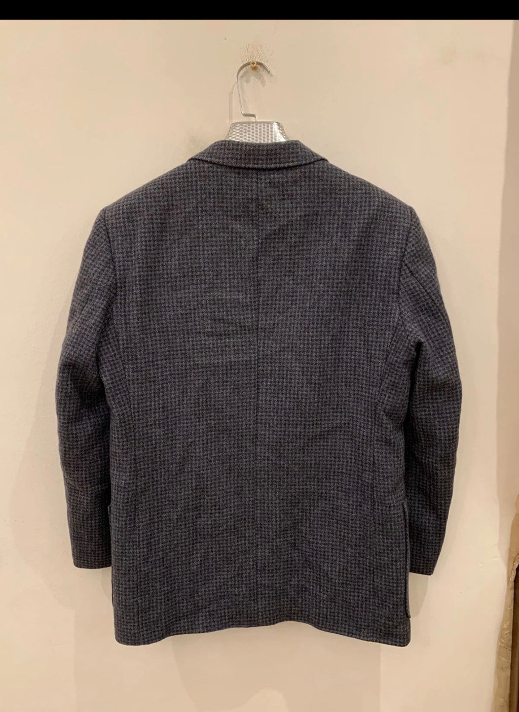 Vintage houndstooth pure wool tweed classic blue hunting jacket blazer 40R 40S