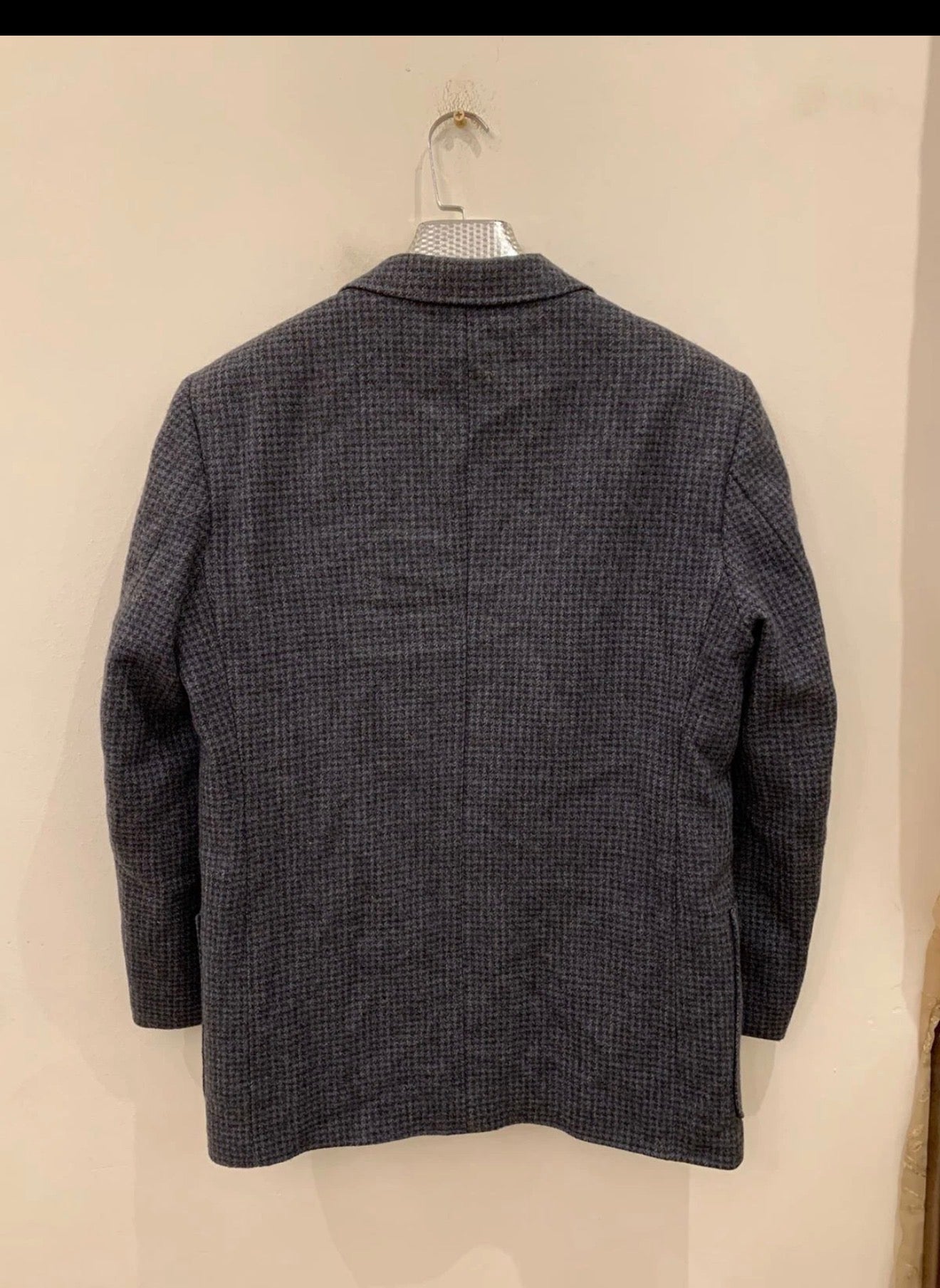 Vintage houndstooth pure wool tweed classic blue hunting jacket blazer 40R 40S