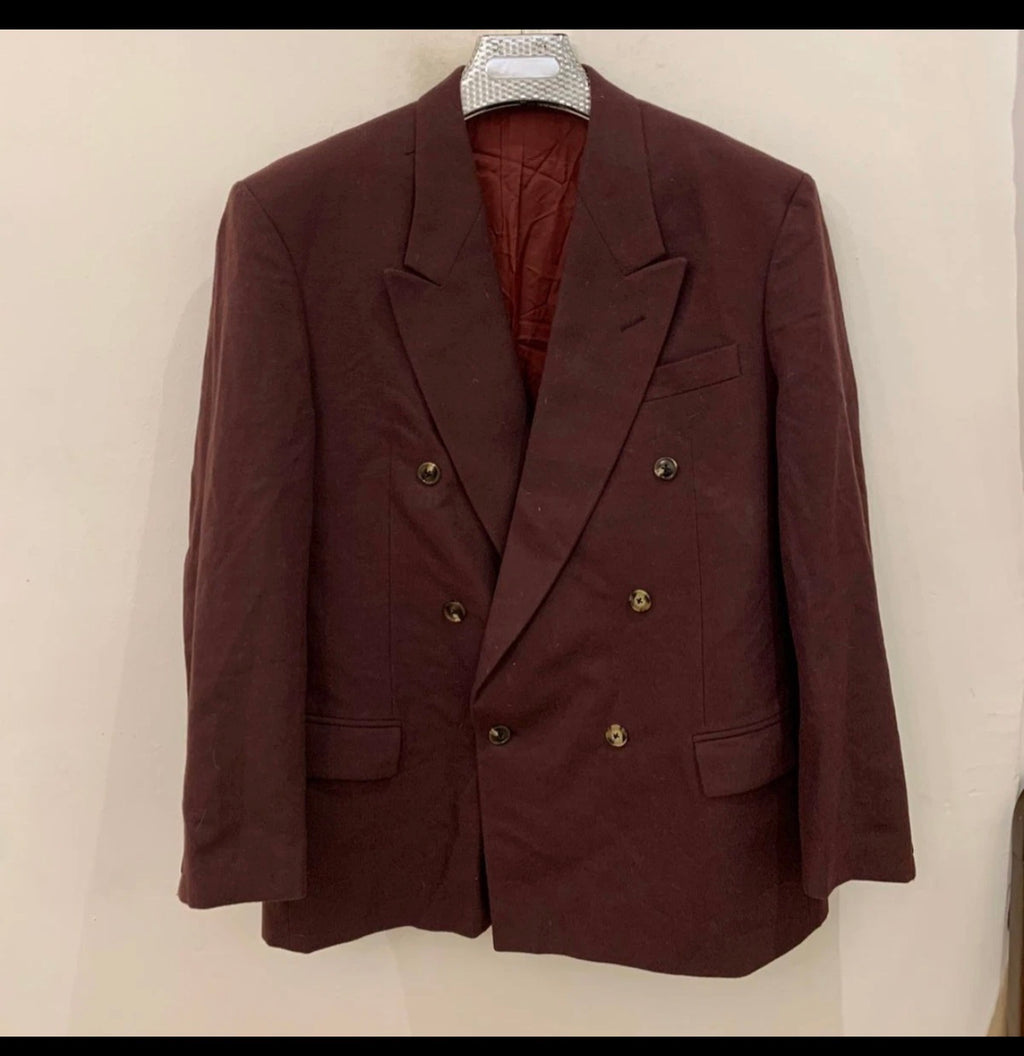 Vintage wool brownish burgundy double breasted classic jacket blazer 44R