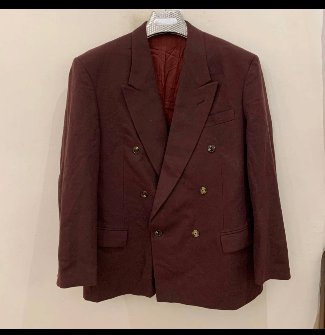 Vintage wool brownish burgundy double breasted classic jacket blazer 44R
