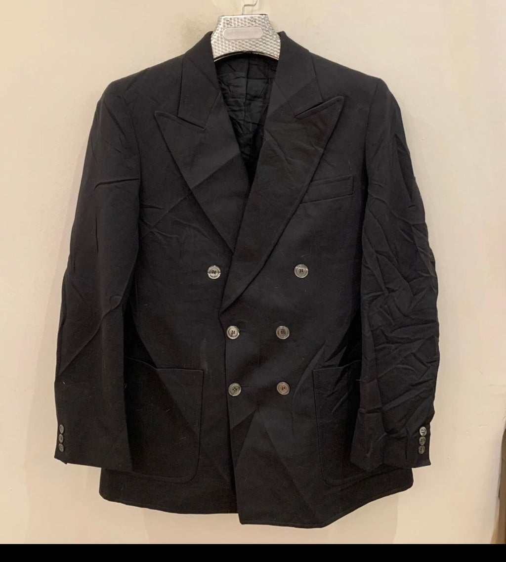1970s Vintage classic wool blend double breasted black suit jacket blazer 36R