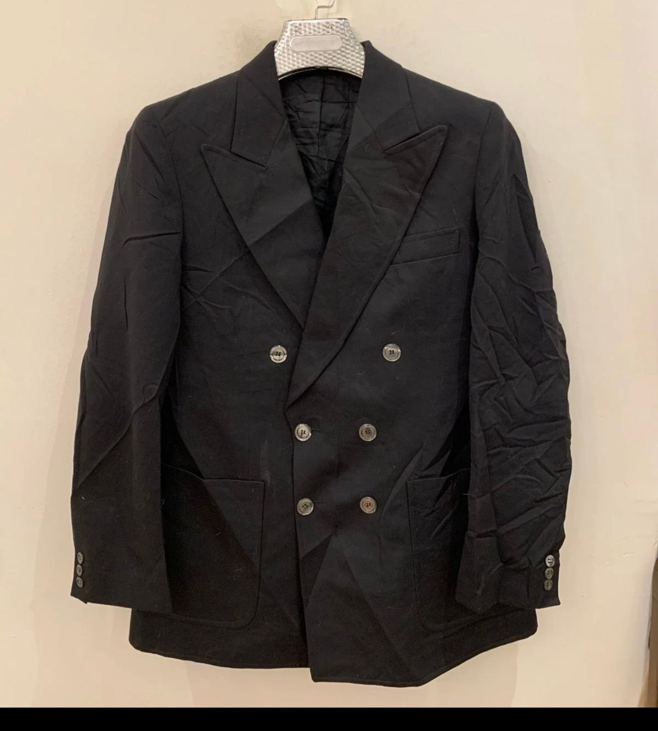 1970s Vintage classic wool blend double breasted black suit jacket blazer 36R