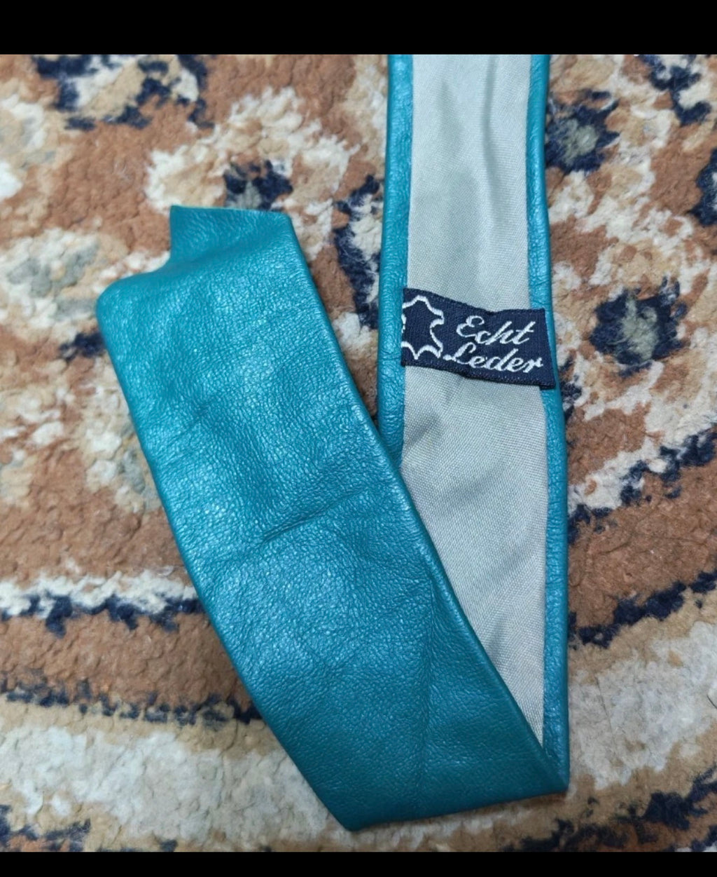 mens vintage handmade classic Genuine leather luxury green skinny neck tie