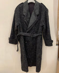 Vintage wool blend double breasted belted herringbone long over coat 46R XL