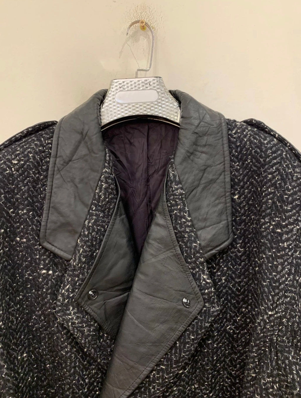 Vintage wool blend double breasted belted herringbone long over coat 46R XL