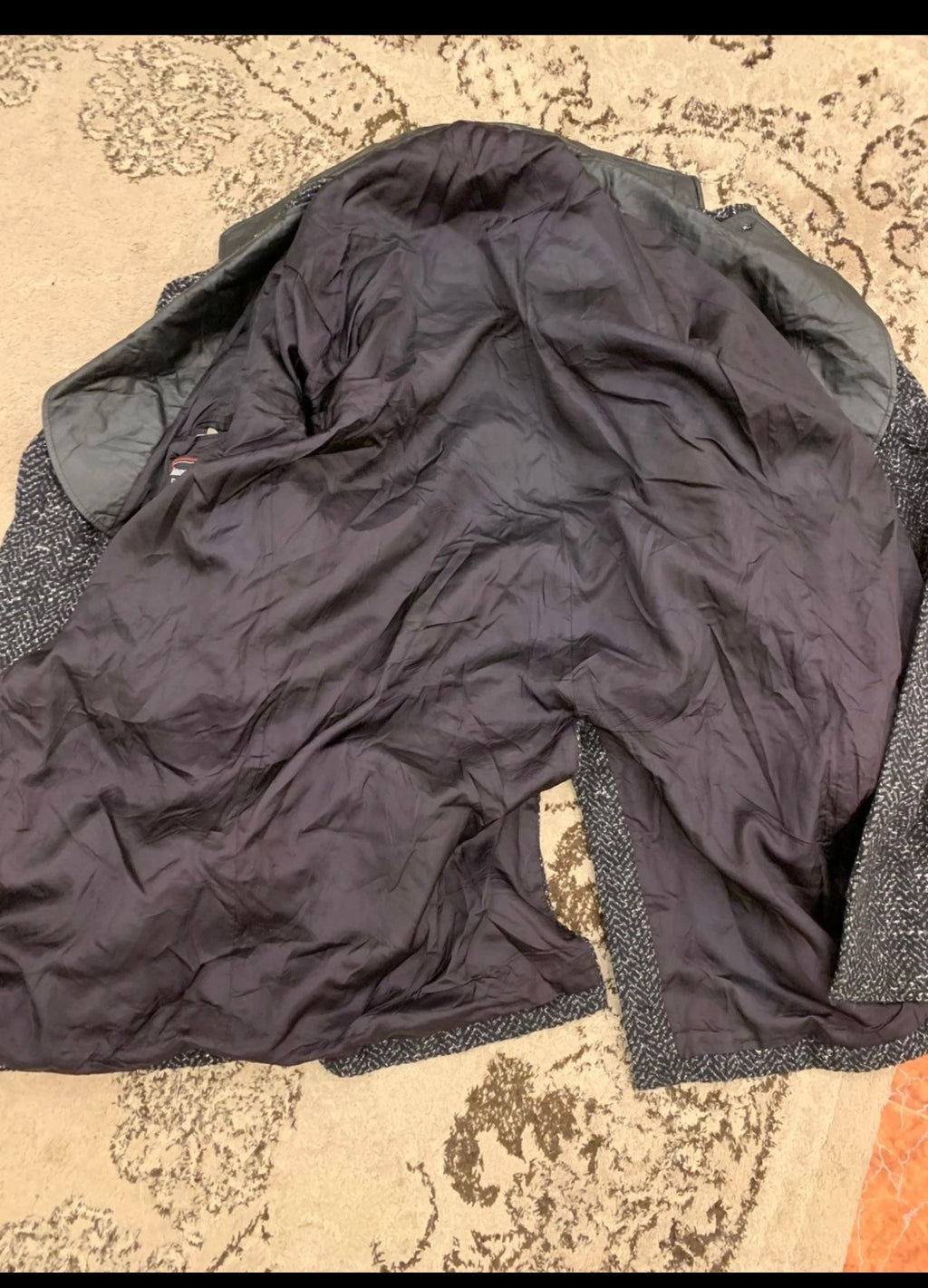Vintage wool blend double breasted belted herringbone long over coat 46R XL