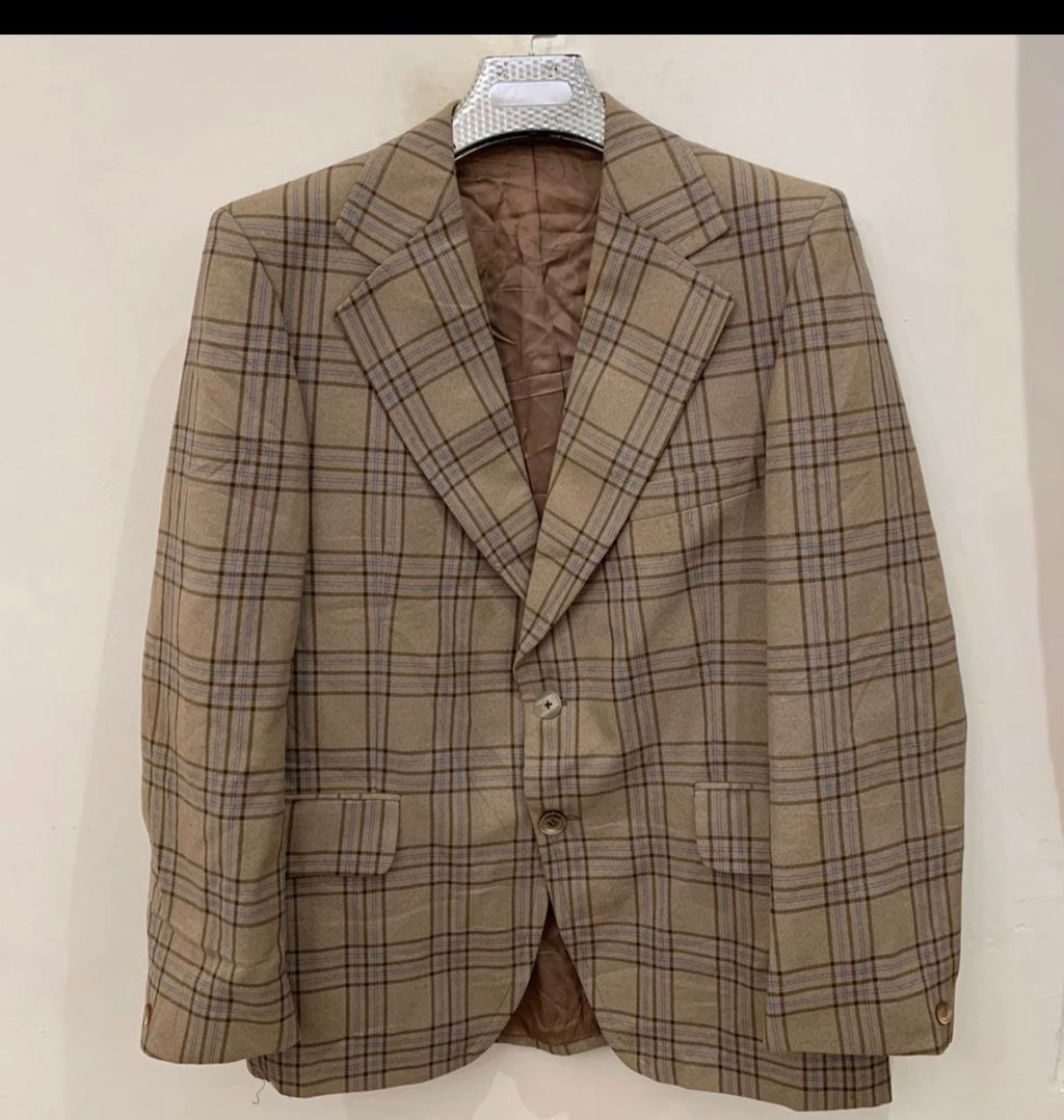 1970s Vintage plaid worsted wool classic rockabilly disco jacket blazer 42R 42L