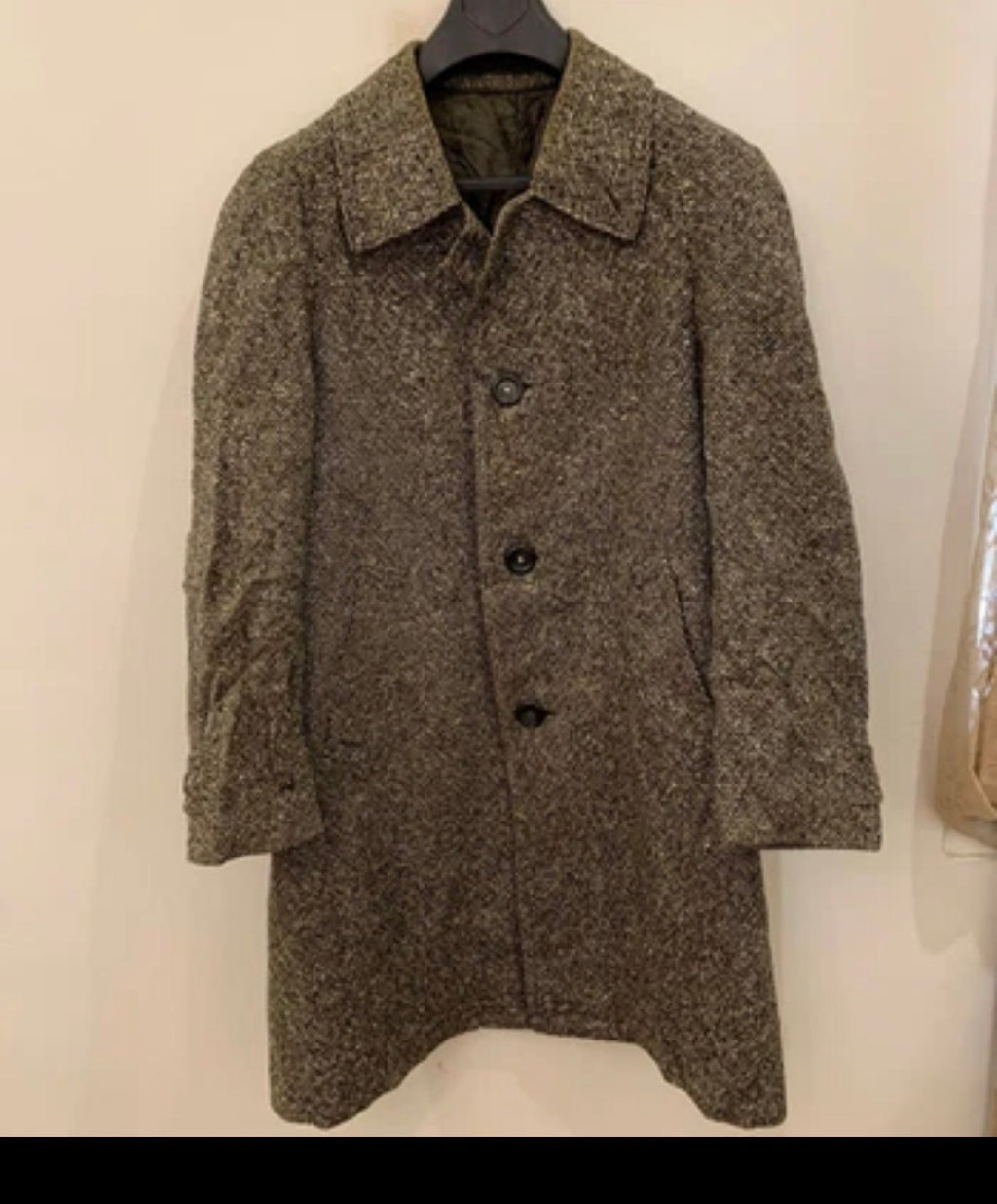 1970s vintage pure wool tweed classic brown raglan over coat 46R XL