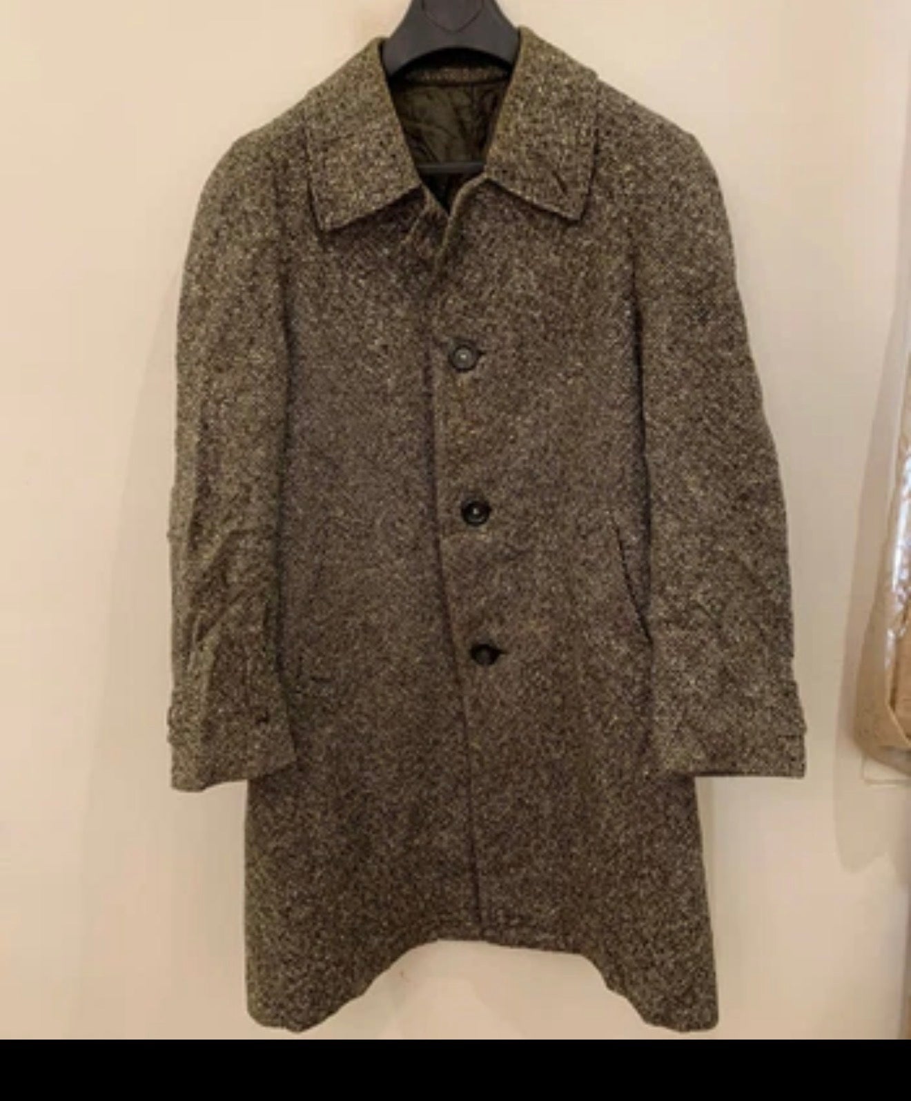 1970s vintage pure wool tweed classic brown raglan over coat 46R XL