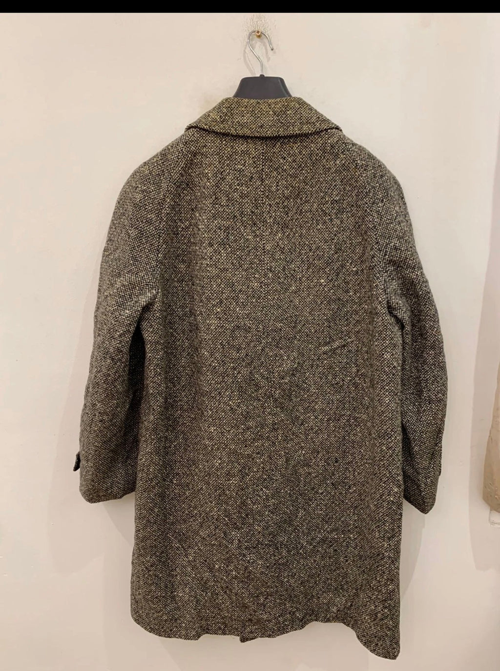1970s vintage pure wool tweed classic brown raglan over coat 46R XL