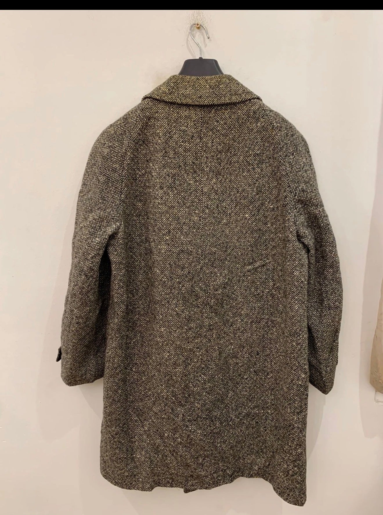 1970s vintage pure wool tweed classic brown raglan over coat 46R XL