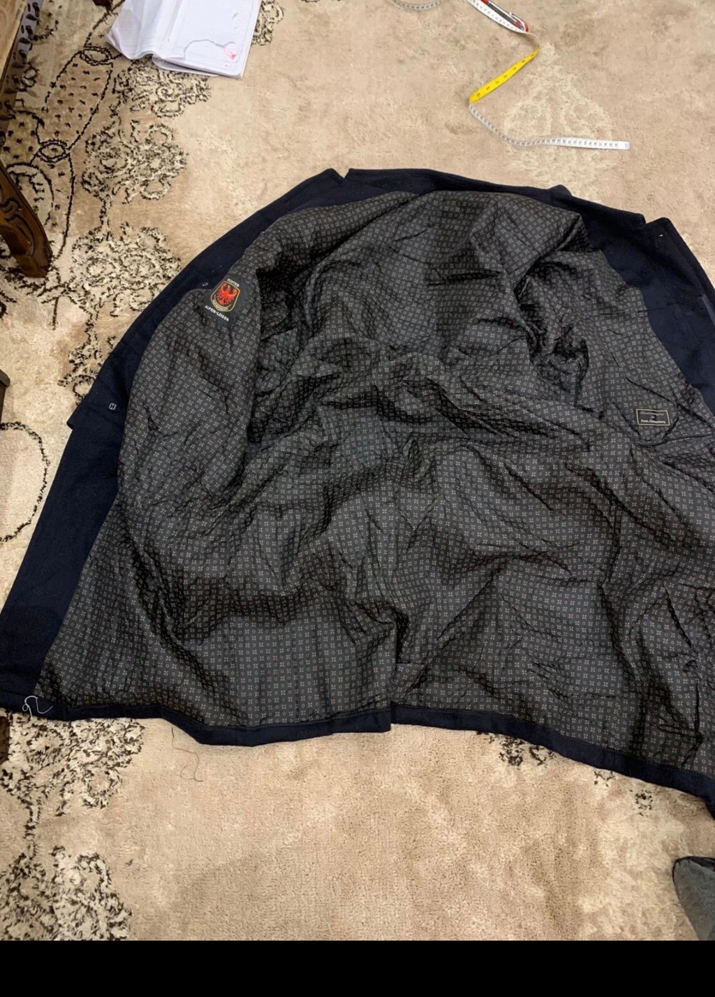 Vintage Bugatti pure wool belted navy classic Loden over coat 46R XL
