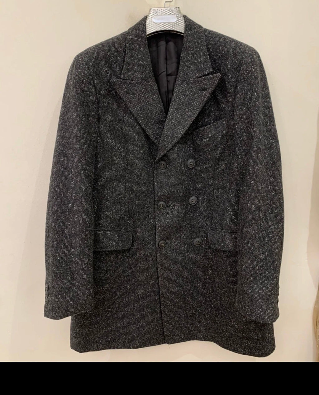 Vintage wool blend charcoal double breasted classic over coat 40R 40L
