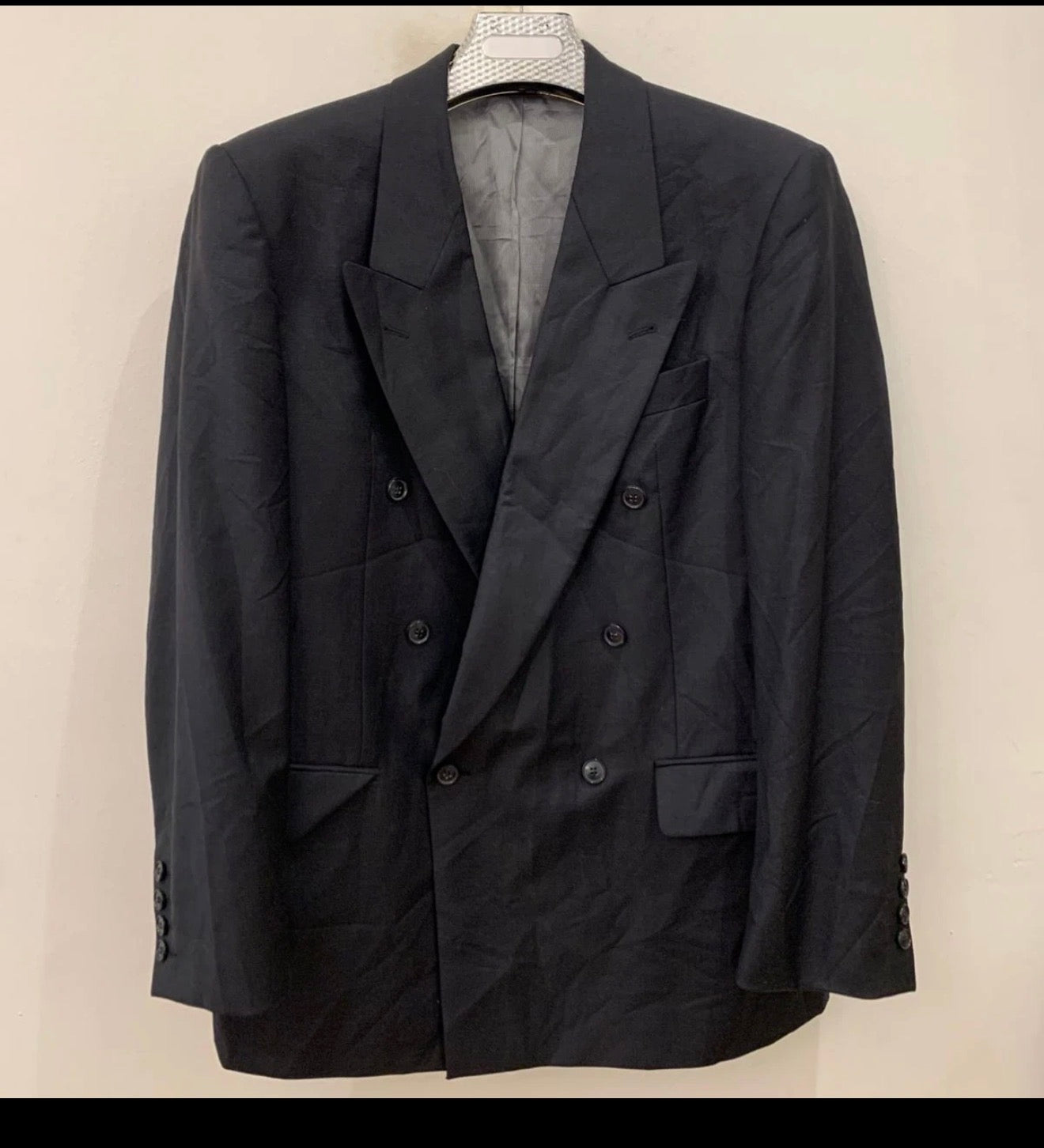 Vintage Superfine pure wool double breasted gangster Charcoal suit 40R