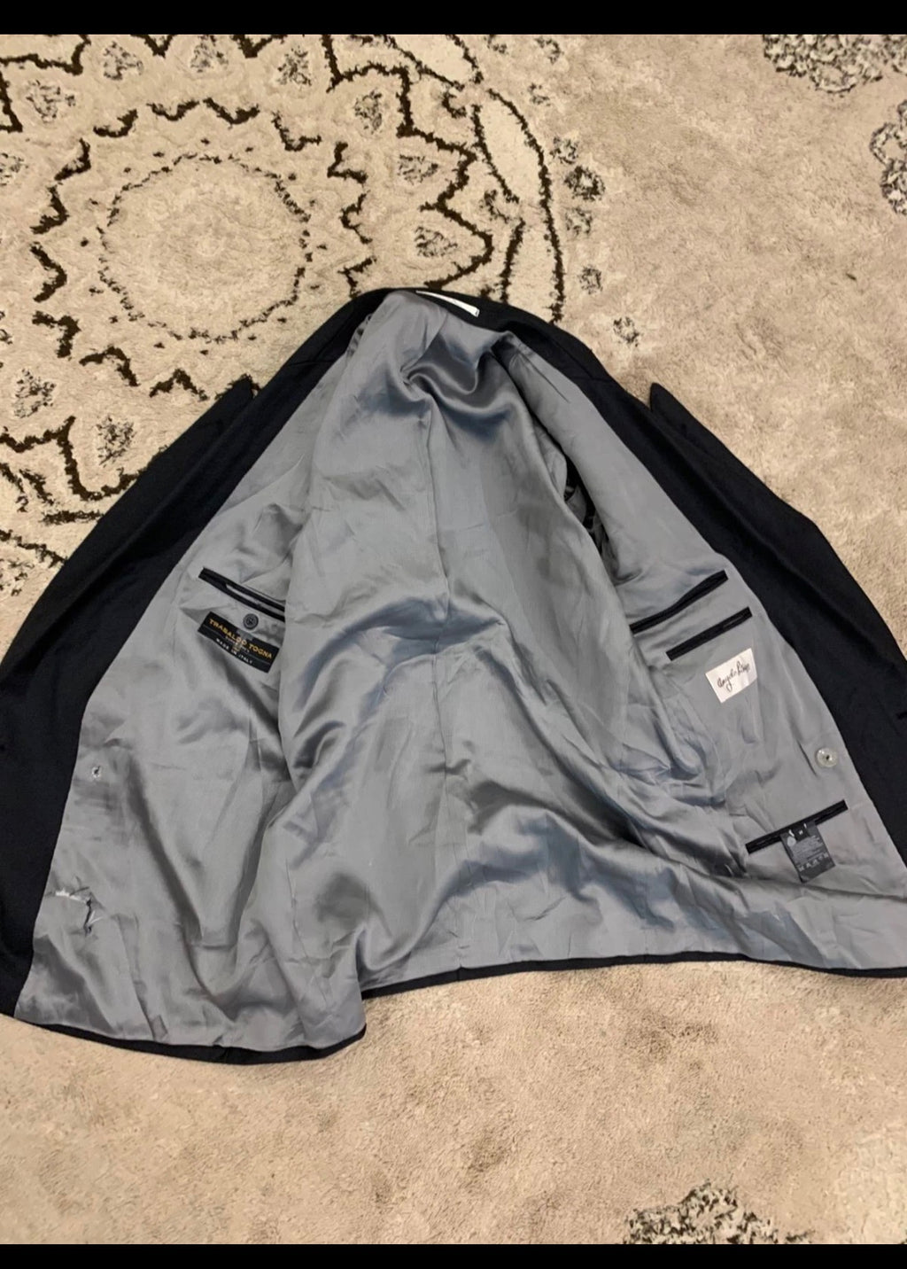 Vintage Superfine pure wool double breasted gangster Charcoal suit 40R