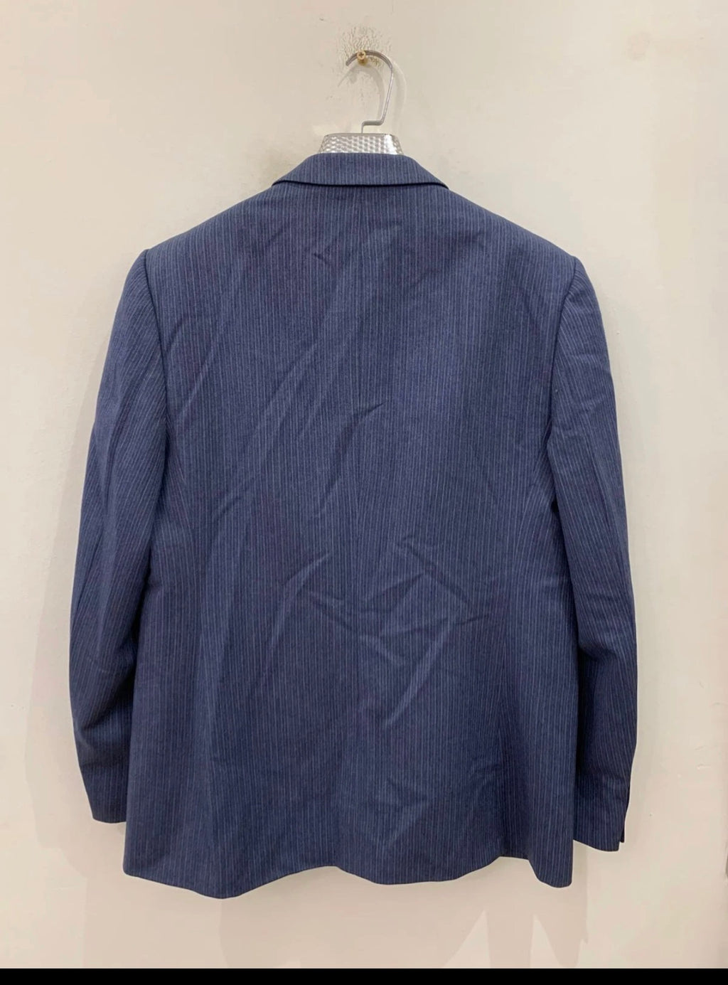 Vintage pure wool classic blue double breasted striped suit 40R 40L