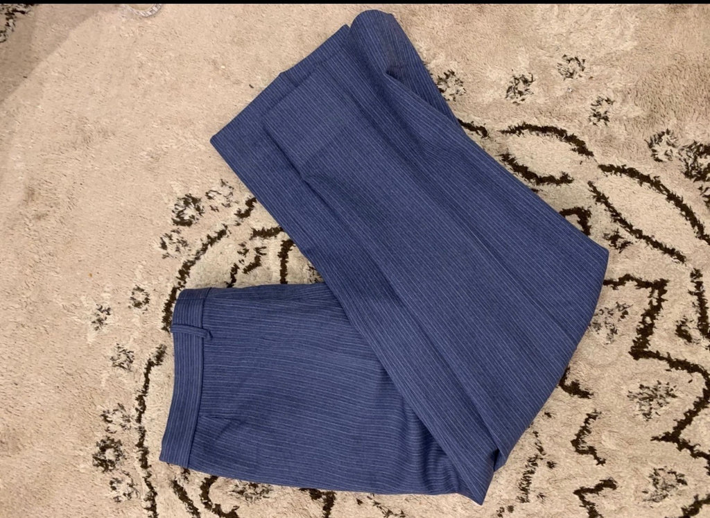 Vintage pure wool classic blue double breasted striped suit 40R 40L