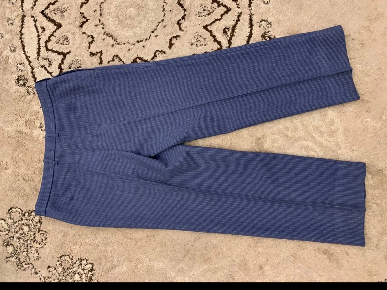 Vintage pure wool classic blue double breasted striped suit 40R 40L