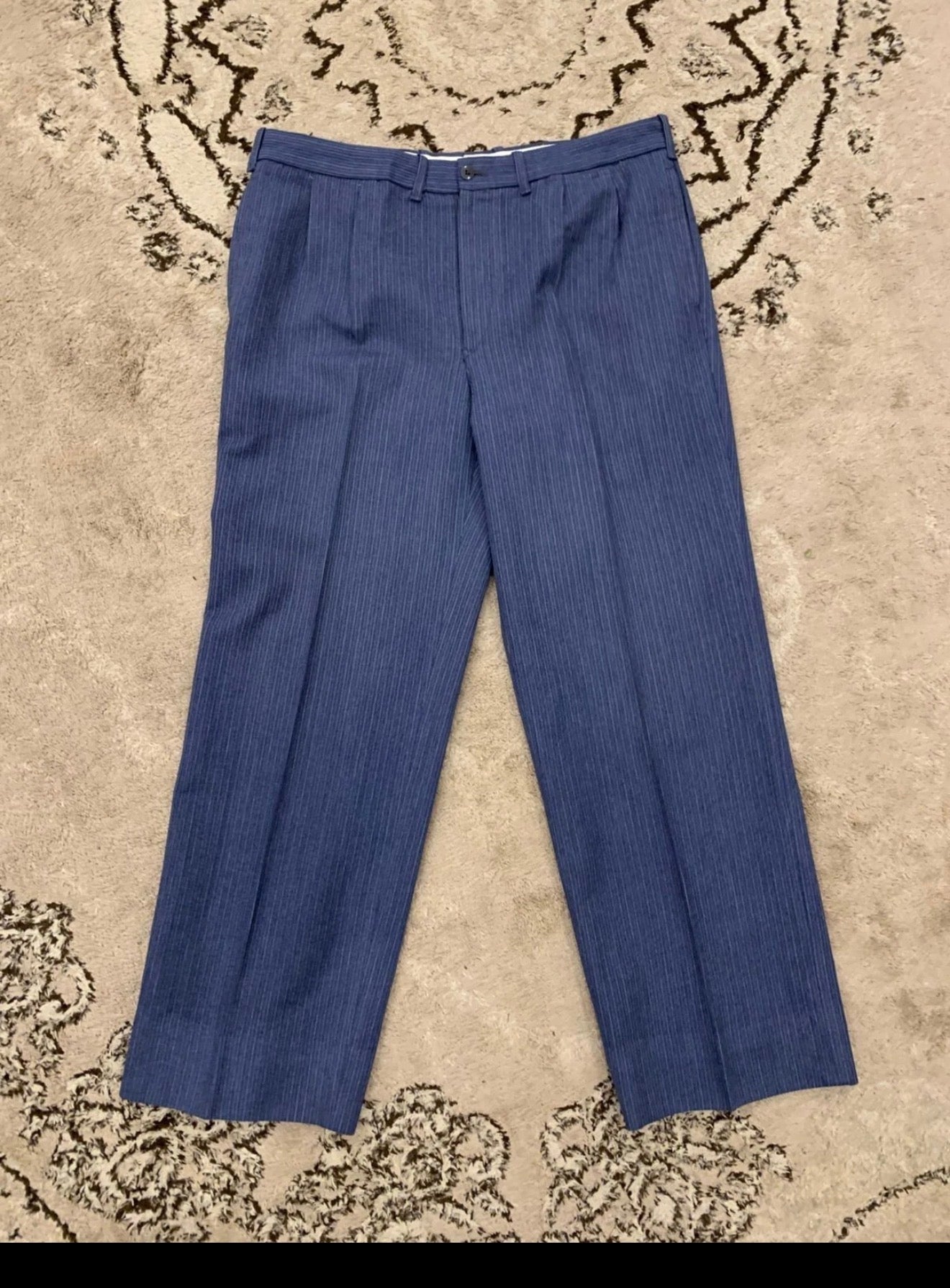 Vintage pure wool classic blue double breasted striped suit 40R 40L